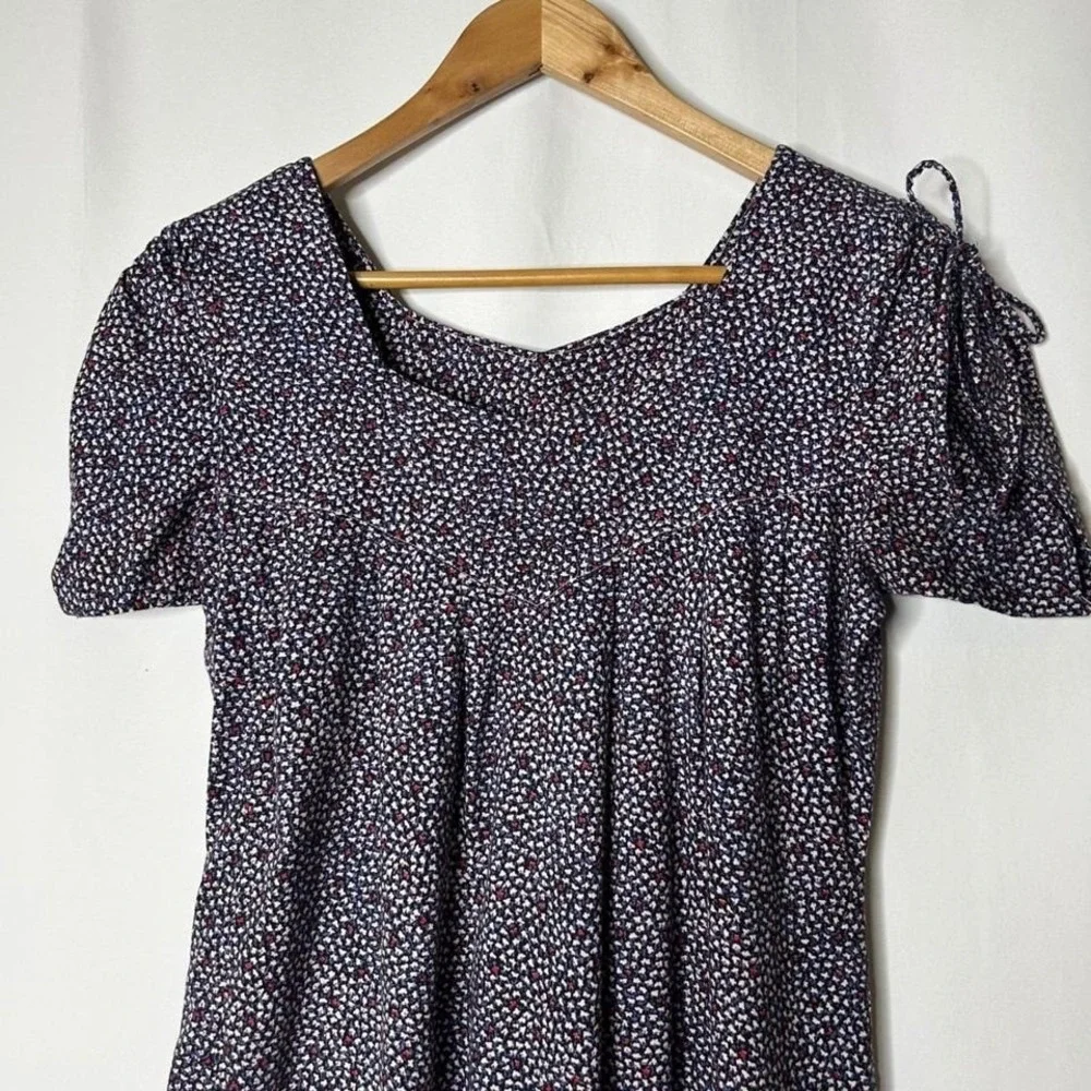 Vintage Maxi Dress Size M Cottagecore Ferris Wheel Print Short Sleeve Long Dress